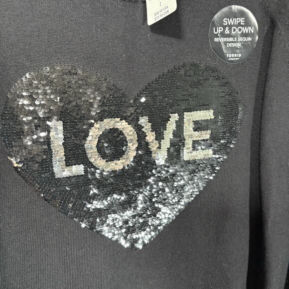 Torrid NWT Black Double Sequin Heart Love/Nope Sweater - 2 (2X) - Women's Plus - Picture 3 of 7